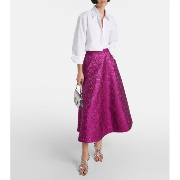NWT $7K Valentino Floral Brocade Midi Skirt Primula/Lurex Size 8 - Picture 1 of 7